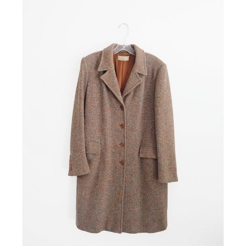 Vintage 90s 00s Ada Parini by ICA Cyan Orange Wool Tweed Coat size IT 46 US 10 - Picture 5 of 8